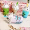 Nyckelringar Lanyards Keychains Boba KeychainFashion Cream Keychain Söt kreativ bubbla Key Chain Kids Women Pendant TrinketKeychain Dhdfi