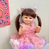 NPK 55 cm Reborn Baby Doll con vestido rosa Cuerpo completo Silicona suave Raya Toque realista Regalos de alta calidad 240306