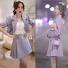 Arbeitskleider, koreanisches Temperament, Anzug, Mantel, Faltenrock, zweiteiliges Set, Damenmode, Revers, Blasenhülse, College, solide, süß, schlank, Frühling