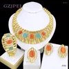 Комплект ожерелья и сережек Дубайского золотого цвета, ювелирные изделия для женщин, качество, 18-каратный опал, смелые серьги, кольцо-браслет