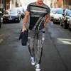 Arrivée pantalons pour hommes survêtement 2 pièces ensemble rayure 3D imprimé à manches courtes t-shirt pantalon long vêtements de rue 240307