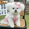 Vêtements pour chiens printemps été vêtements pour animaux de compagnie coton dentelle rose fleur imprimé robe de princesse pour petits jupes de chiot yorkshrie moyennes