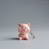 Porte-clés en bois sculpté à la main, Animal, ours mignon, cochon, série de guérison, voiture solide, pendentif, cadeau d'amour Kawaii