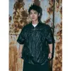 CRTZ 2024 New devils Island Retro Black Loose Pleated Leather Shirt with Three-dimensional Steel Print New in Summer