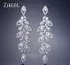 Zakol Fashion Korean CZ Leaf Wedding Jewelry Marquise AAA Cubic Zirconia Long Drop Brudörhängen för eleganta kvinnor FSEP2144 22016971507