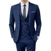 Business Mens Groomsmen Blazers Trousers Groom Wedding Dress Banquet Solid Color Slim Fit Suit Jacket Coat Vest Pants Set 3 Pcs 240227