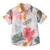 Verão crianças roupas meninos camisa de manga curta havaiano pai e filho floral algodão casual cardigan combinando roupas de família