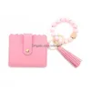 Party Favor Pu Cuir Bracelet Portefeuille Porte-clés Party Favor Glands Bangle Porte-clés Porte-Carte Sac Sile Perlé Bracelet Porte-clés FY3 Dhykd