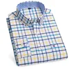 100% Puur Katoen Oxford Shirts voor Mannen Lange Mouw Plaid Shirt Gestreepte Mannelijke BusinessTartan Rood Shirt Mans Designer Kleding 240306