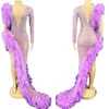 Escenario desgaste brillante ballet perspectiva púrpura cantante vestidos de fiesta volantes diamantes de imitación con cuello en v desfile de moda traje