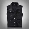 Gilets pour hommes 2024 printemps / été noir denim gilet jeunesse rivet personnalité