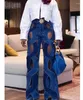 Women's Jeans Fashion High Waist Cross Contrast Color Hollow Out Metal Button Straight Denim Pants Summer 2024 17A8765H