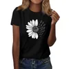 Women's T Shirts Short Sleeved Shirt V-Neck Fashionable Sunflower Printed T-Shirt Casual Top Shoulder Length Korean