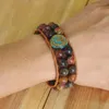 Charm Bracelets 10mm Vintage Leather Wrap Bracelet Buddhism OM Chakra Picasso Stone Beads Men Handmade Jewelry