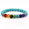 Frisado 7 Chakra Preto Lava Frisado Strands Pulseiras 8mm Rock Bead Elástico Pedras Naturais Gemstones Difusor de Óleo Yoga Strandsbracelets Dh0Gc