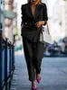 Zanzea Fashion Blazer Suits 2023 Jumn podwójnie prętowe kurtki ustawione stałe ol płaszcz i długie spodnie zwykłe 2 sztuki odziane 240226