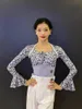 Stage Wear Floral Ballroom Latin Dance Tops Women Flare Sleeve Bodysuit Tango Dancing Performance ChaCha Samba Clothing VDB7760