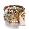 Charme Bracelets 4pcs Bohême Arbre De Vie Charme Bracelet De Perles Ensemble Pour Les Femmes À La Main Perles De Bois Chaîne Bracelet Femme Boho Bijoux Dr Dh8Kn