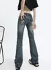 American High Street Vintage Denim Flare Pants Womens Pantalones De Mujer Fashion Y2K Jeans Female Horseshoe 240307