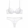 Sutiãs conjuntos sexy feminino lingerie conjunto bordado ultra fino malha transparente sutiã e tanga roupa interior com anel de aço mulheres sem forro íntimos