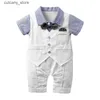 Overalls Sommerkleidung Kleinkind Junge Kinder Baby Smoking Anzug Outfits Overall Kurzarm Strampler Gentleman Fliege Kleidung 0-24 Mt L240307