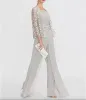 Elegant Chiffon Mother of the Bride Pants Suit med kort spetsjacka billiga bröllopsgästklänningar Kvinnor strandland formell fest slitage