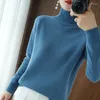 Kvinnors tröjor Fashion Basic 2024 Spring Autumn Women 30% Merino Wool Sweater Mock Neck Pullover Slim Cashmere Solid Collar