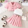 Clothing Sets Kids Girl 3 Piece Outfit Sleeveless Camisole Tops And Elastic Pleat Skirt Button Jacket Set For Toddler Summer Clothes