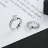 Bagues de cluster 925 Sterling Silver Fashion Love Hraet Ouverture pour Femmes Filles Square Zircon Index Bague à la mode Bijoux en gros