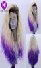 Partie haute température fibre blonde ombre violet perruque Peruca Cabelo 360 frontale longue vague d'eau pleine cheveux perruques dentelle synthétique F6505857