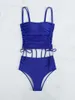 Women's Swimwear Blue Swimsuit Women 2024 High Waist Solid Color Tankini Two Piece Bikini Sexy Drawstring Lace Up Bathing Suit XN221135