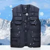 Men's Vests Men Waistcoat Stylish Sleeveless Winter Vest With Multiple Pockets Zipper Closure Solid Color Warm Coat For Autumn