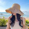 Ampla borda chapéus viagem proteção UV tampas panamá mulheres protetor solar bowknot balde ao ar livre verão sol