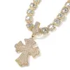 Collane con ciondolo croce gotica ghiacciata Collana di gioielli hip-hop Ciondolo croce religioso placcato oro 18k per uomo donna