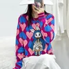 Damenpullover Liebe Cartoon Jacquard Pullover Pullover Frauen Herbst Winter Vintage O-Ausschnitt Langarm Strickoberteile Jumper Strickwaren Femme