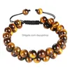 Chaîne 8mm Double Couche Tiger Eye Bracelet Pierre Naturelle Rangée Bracelets Réglables Bracelet Bracelet Manchette Femmes Et Hommes Bijoux Dr Dhjwb