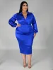 Conjuntos plus size roupas femininas roupas de manga longa bodysuit cetim conjunto de correspondência moda vestido de duas peças conjunto atacado dropshipping em massa