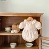 Jumpsuits Summer New Baby Clothes Pure Cotton Bubble Sleeves with Wooden Ear Edge Female Baby Harper Bodyback L240307
