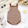 Jumpsuits Easter Baby Knitted Romper Newborn Boy Girl Summer Overalls Bunny Stripe Print Sleeveless Jumpsuit Infant Clothes L240307