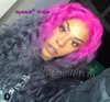 High Similation human hair front lace Wig Purple Pink Ombre off Black Color Lace Front Wig Long Kinky curly straight hair full Wi5717567