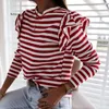 Women's T Shirts Women Striped Shirt Sexy Long Sleeve Top Party Round Neck Ruffle Woman Clothes Womens Tops And Blouses Autumn Female