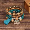 Charm Bracelets 4Pcs/Set Bohemia Tree Of Life Charm Bracelet Set For Women Handmade Wood Beads Chain Bangle Grils Fashion Party Jewel Dhgfi