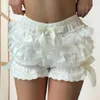 Shorts pour femmes Femmes taille haute tricot élégant nœud en dentelle avec élasticité à la taille conception multicouche pour la musique