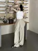 Women's Pants High Waist Khaki Spliced Irregular Long Wide Leg Loose Fit Trousers Women Fashion Spring Autumn 2024