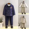 Abiti da ragazzo in pile invernale caldo blazer gilet set per bambini da 1 a 12 anni Costume da esibizione per pianoforte scozzese abiti di compleanno per bambini cachi 240304