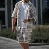 Männer Trainingsanzüge 2024 Gestreiften Casual Set Mode Revers Button-Up Hemd Und Shorts Anzug Zwei-stück Kurzarm Sport passenden Für Männer