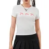 T-shirt da donna Girocollo da donna Top corto Simpatico fiocco con stampa Manica corta Slim Fit T-shirt da bambino Y2K Streetwear