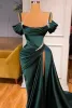 Abiti da sera eleganti verde scuro splendidi abiti da ballo sirena fuori dalla spalla con arricciatura con vestidos lunghe alte