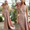 Stunning Pink Sequined Prom Dresses Flowers One Shoulder Mermaid Evening Gowns Formal Prom Party Dress