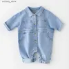 Denim bébé garçon vêtements printemps été dessin animé impression infantile barboteuses coton nouveau-né combinaison vêtements enfants portent 3-24 mois L240307